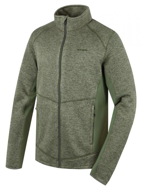 Husky Alan M khaki, XXL Pánsky fleecový sveter na zips